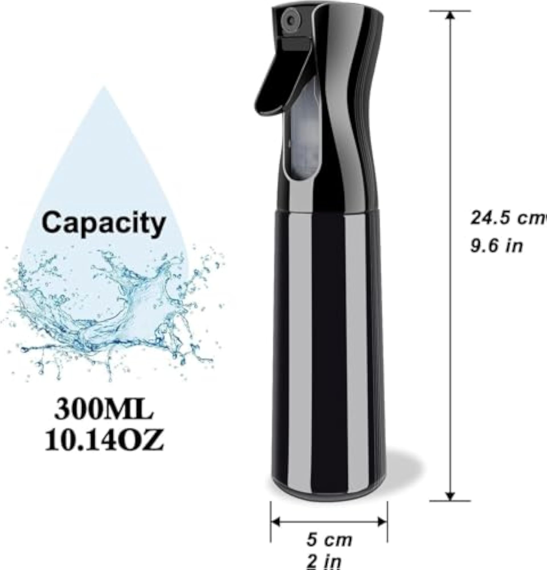 Continuous Mist Spray Bottle Refillable 300ml, Black